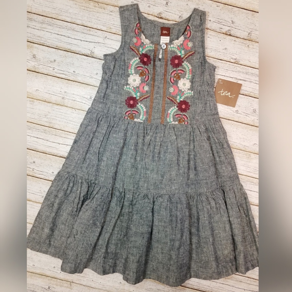 Embroidered chambray dress
